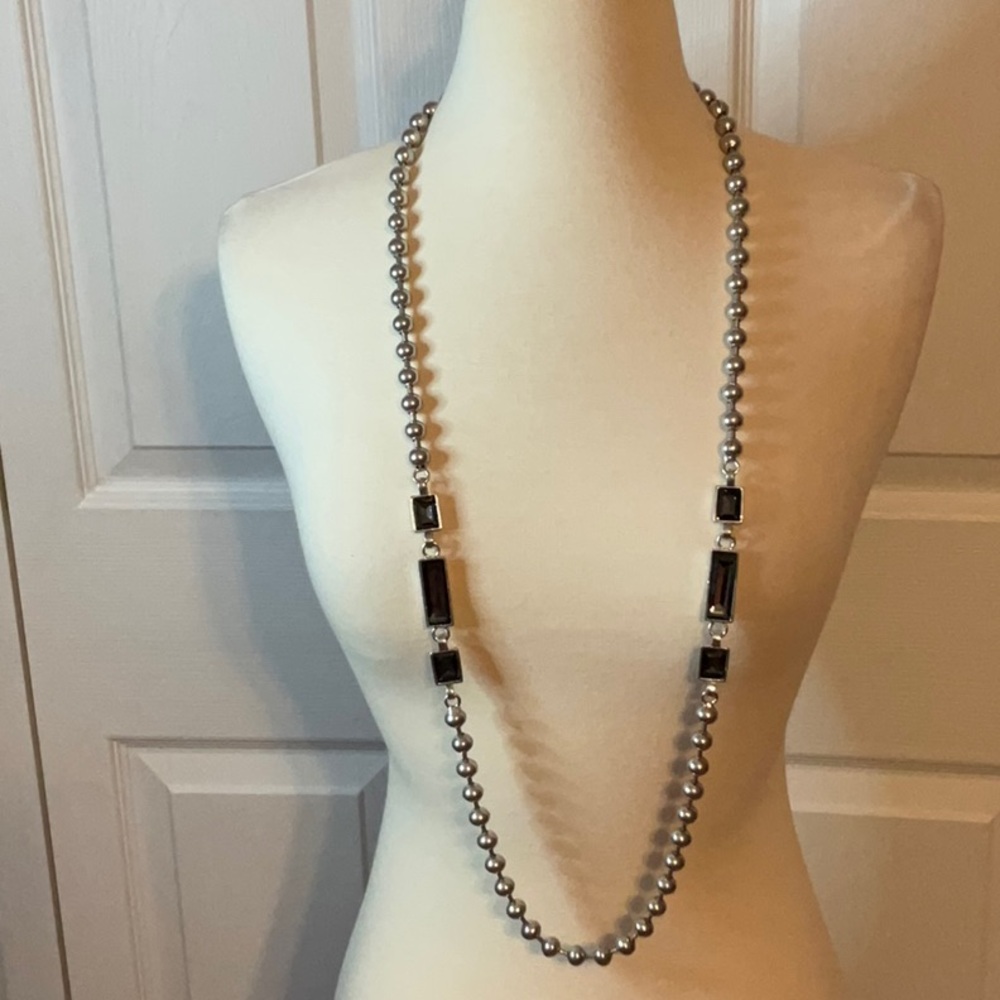 Alex Carol Long Silver Gems Necklace New